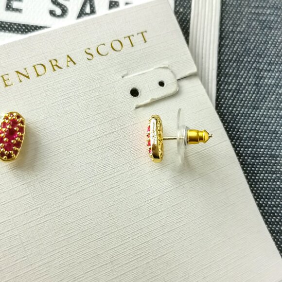 New Gold Kendra Scott Grayson Ruby Crystal Crystal Stud Earrings - Picture 3 of 3